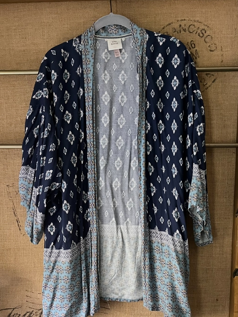 Knox Rose Blue & Navy Floral-Trim Kimono Cardigan